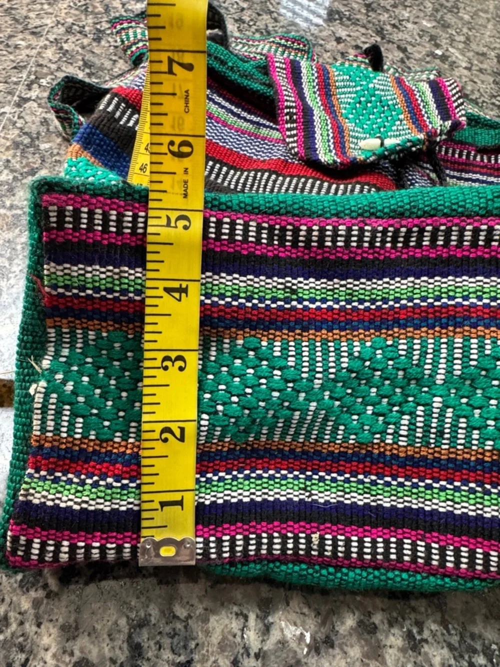 Pinzon Handwoven Green Striped Boho Backpack - Ethnic Pattern